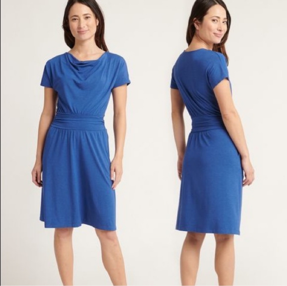 Betabrand Blue Short Sleeve Canopy Bamboo Doleman Stretch Dress Women's Size L